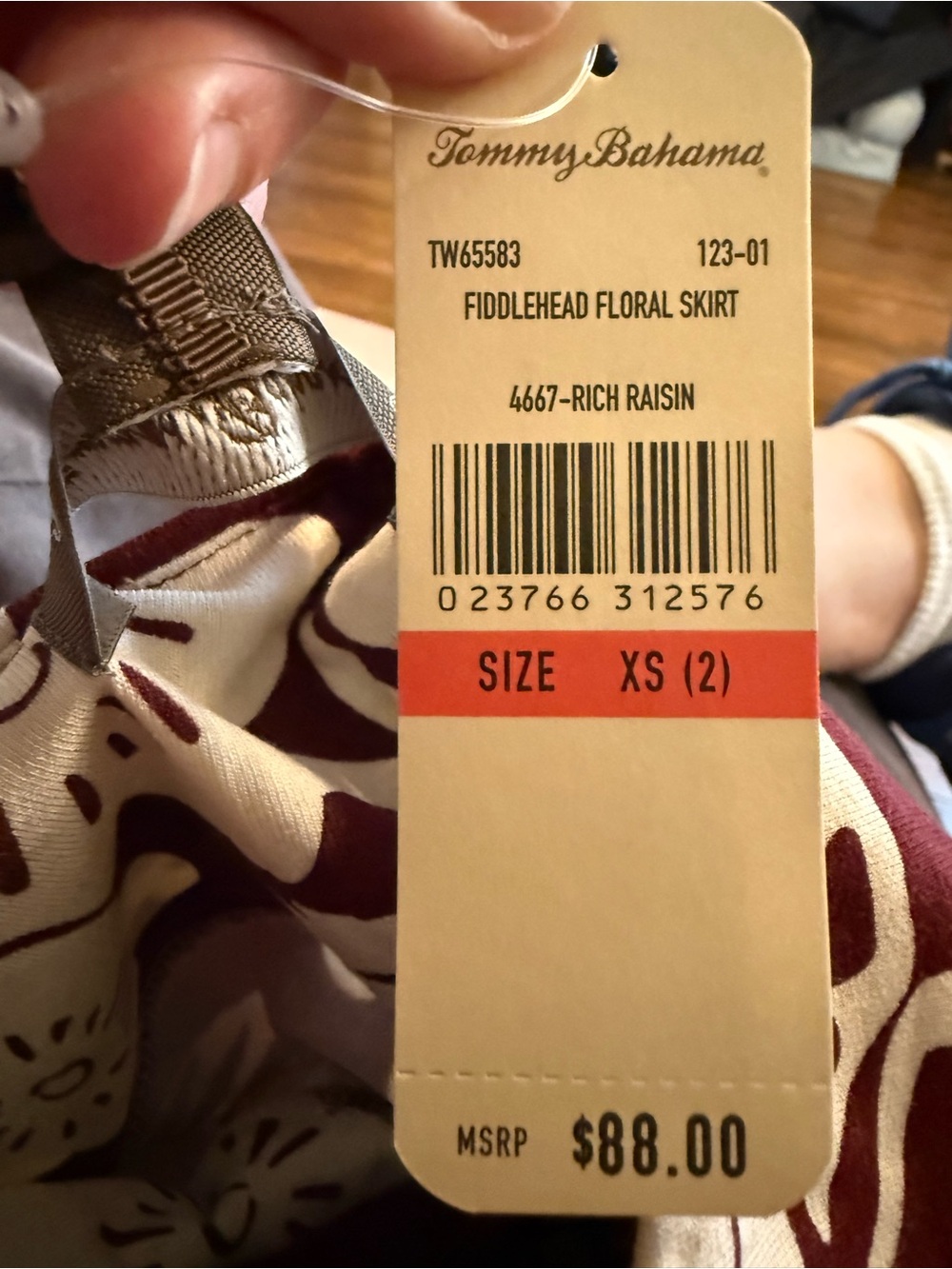 Tommy Bahama Maroon and Cream Floral High-Low Skirt XS New with Tags - Picture 4 of 6